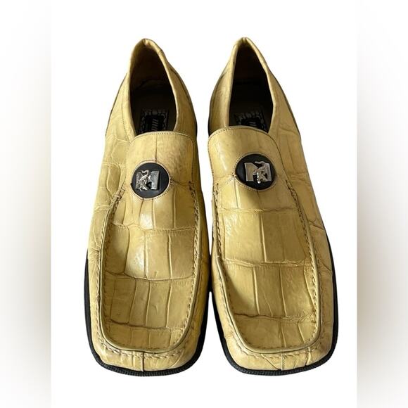 MAURI Yellow Crocodile Embossed Leather Slip On Shoes Size:13B - Picture 1 of 7